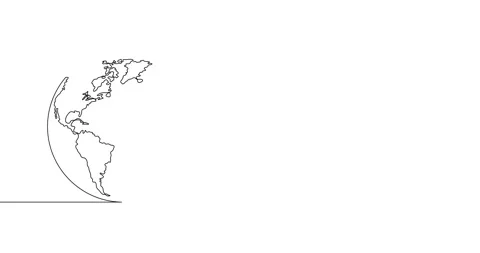 Animation of an image drawn with a continuous line. Globe. Stock Footage 245202001