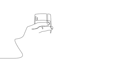 Animation of an image drawn with a continuous line. Hand holding glass. Stockbeeldmateriaal 245202063