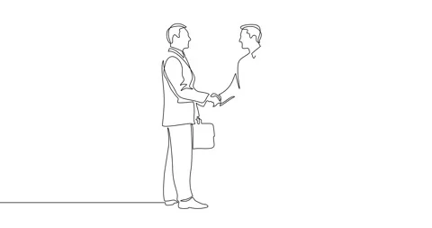 Animation of an image drawn with a continuous line. Businessmens handshake. Stock Footage 245202112