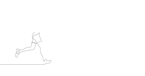 Animation of an image drawn with a continuous line. Running woman. Stockbeeldmateriaal 245202921