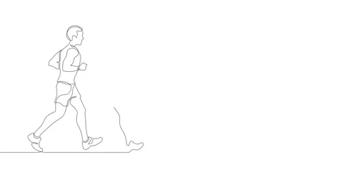 Animation of an image drawn with a continuous line. Running man and woman. Stock Footage 245202947