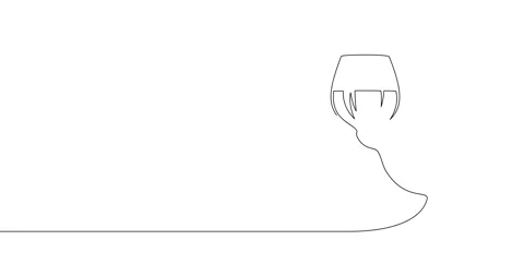 Animation of an image drawn with a continuous line. Hand holding wine glass. Stock Footage 245204516