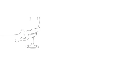 Animation of an image drawn with a continuous line. Hand holding wine glass. Stock Footage 245204726