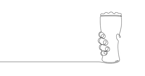 Animation of an image drawn with a continuous line. Hand holding beer glass. Stock Footage 245496981