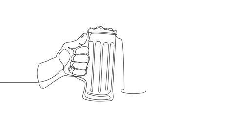 Animation of an image drawn with a continuous line. Hand holding beer glass. Stock Footage 245497017