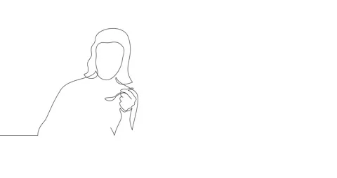 Animation of an image drawn with a continuous line. Mother feeds the child. Stock Footage 246137427