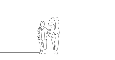 Animation of an image drawn with a continuous line. Happy family walking. Stock Footage 246137572