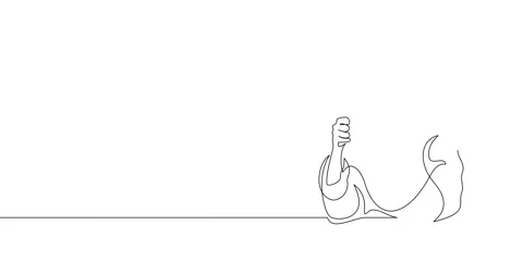 Animation of an image drawn with a continuous line. Girl with cup of coffee. Stock Footage 246137588