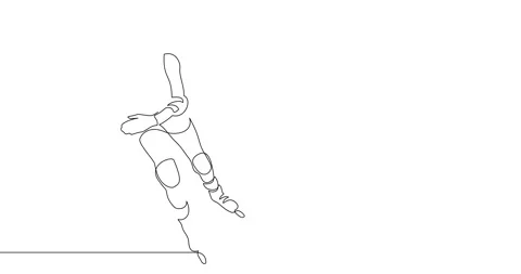 Animation of an image drawn with a continuous line. Rollerblading girl. Stock Footage 246137609