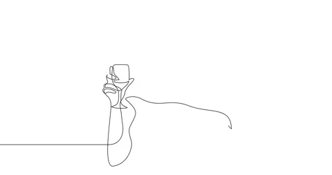 Animation of an image drawn with a continuous line. Pretty girl with wine glass. Stock Footage 246137610
