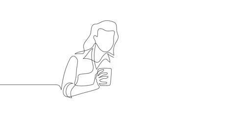 Animation of an image drawn with a continuous line. Gossip girls with cups. Stock Footage 246137636