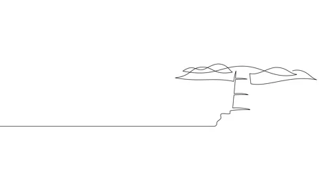Animation of an image drawn with a continuous line. Lighthouse. Stockbeeldmateriaal 246137637