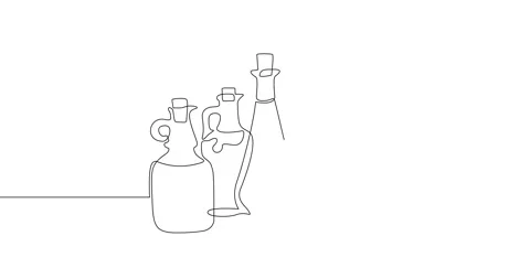 Animation of an image drawn with a continuous line. Olive oil bottles. Stockbeeldmateriaal 246137651