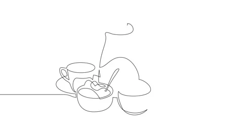 Animation of an image drawn with a continuous line. Tea set. Stock Footage 246137656