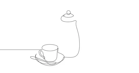 Animation of an image drawn with a continuous line. Tea set. Stock Footage 246137666