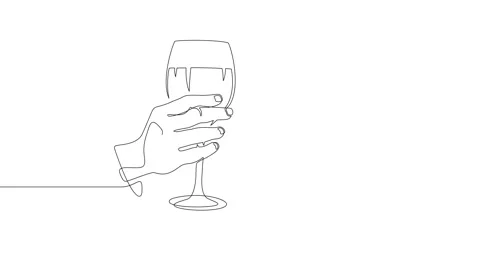 Animation of an image drawn with a continuous line. Hands holding wine glasses. Stock Footage 246137681