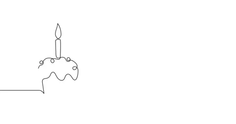 Animation of an image drawn with a continuous line. Celebratory cake. Stock Footage 246137756