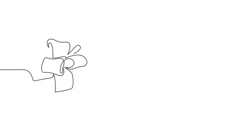 Animation of an image drawn with a continuous line. Gift box with ribbon bow. Stock Footage 246137801
