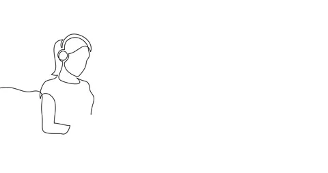 Animation of an image drawn with a continuous line. Girl with laptop. Stock Footage 246137808