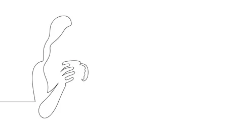 Animation of an image drawn with a continuous line. Girl with cup of coffee. Stock Footage 246544642