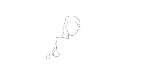 Animation of an image drawn with a continuous line. Girl reading a book. Stock Footage 246544647