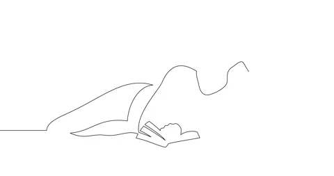 Animation of an image drawn with a continuous line. Girl lying with a book. Stock Footage 246544649