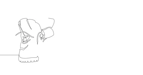 Animation of an image drawn with a continuous line. Military style boots. Stock Footage 246544727