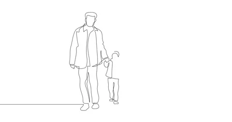 Animation of an image drawn with a continuous line. Happy family walking. Stock Footage 246544764