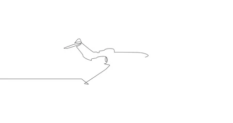 One line flying airplane illustration. Minimal - Stock
