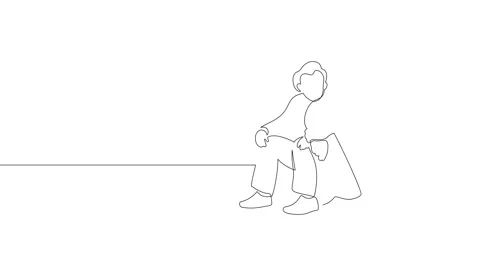 Animation of an image drawn with a continuous line. Father and son sit and talk. Stock Footage 247334644
