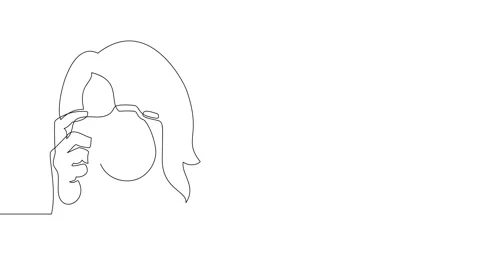 Animation of an image drawn with a continuous line. Girl with photo camera. Stockbeeldmateriaal 247334696