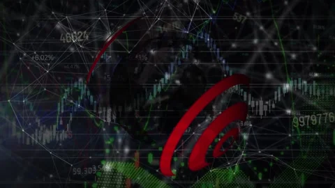 Animation of increasing numbers, graph and connected dots over abstract pattern Stock Footage 330475330