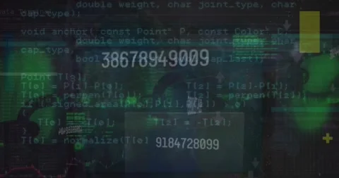 Animation of increasing numbers over computer language against chain on abstract Stock Footage 328642259