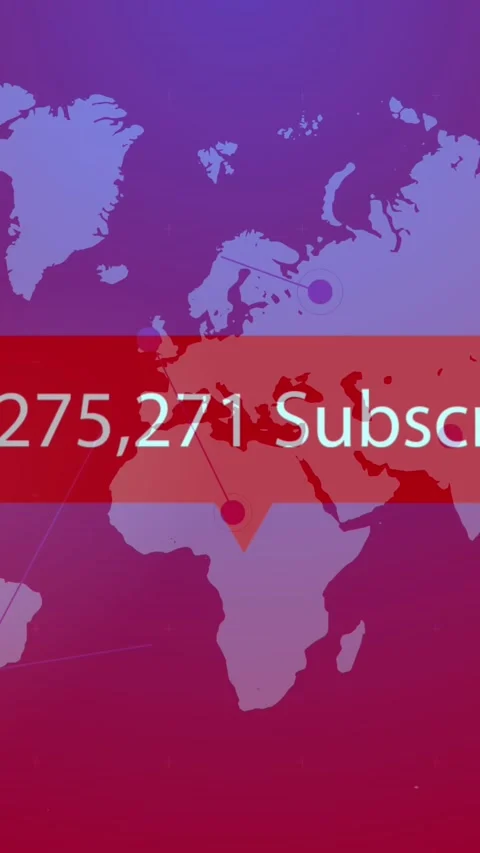 Animation of increasing subscribers on speech bubble over world map on purple Stock Footage 341927153