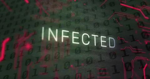 Animation of infected text and binary coding data processing over computer Stock Footage 325771175