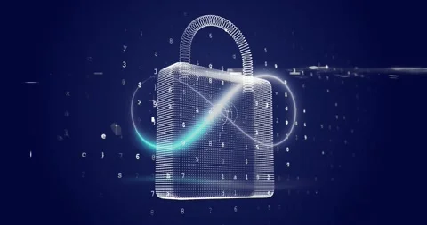 Animation of infinity over digital padlock and numbers in navy space Stock Footage 203838327
