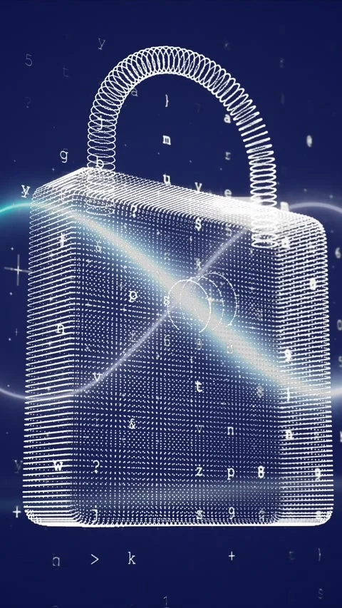 Animation of infinity over digital padlock and numbers in navy space Stock Footage 342802035