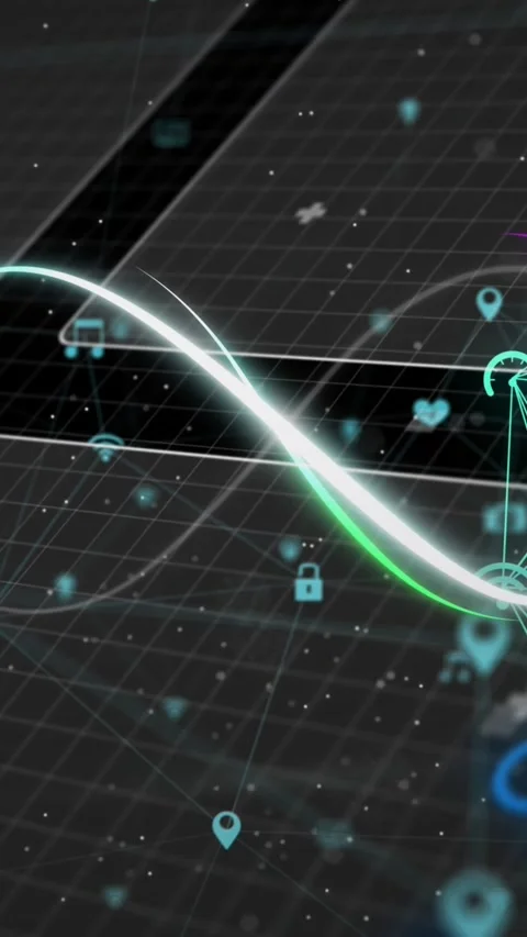 Animation of infinity symbol and globes of digital icons against interface with Stock Footage 344525535