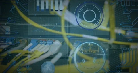 Animation of infographic data, graphs, hud processing on digital interface Stock Footage 329417798
