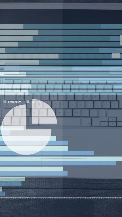 Animation of infographic interface and computer applications over laptop and Stock Footage 323578982