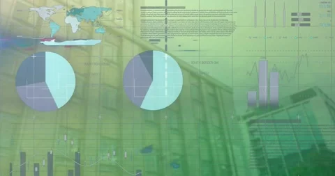 Animation of infographic interface and computer language over modern buildings Stock Footage 327846517
