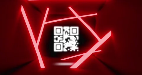 Animation of infographic interface and qr code in abstract pattern over red Stock Footage 328363126
