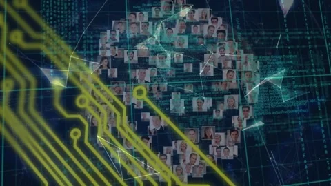 Animation of infographic interface and shapes over multiracial people Stock Footage 329225341