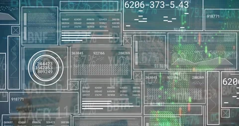 Animation of infographic interface, dots forming graphs, trading board over Stock Footage 329923951