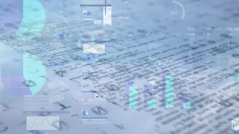 Animation of infographic interface over binary codes and computer language Stock Footage 232184065