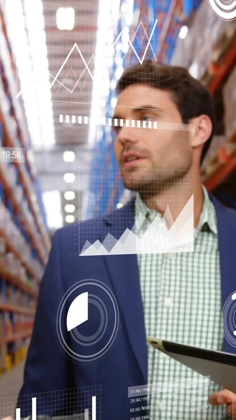 Animation of infographic interface over diverse colleagues discussing about Stock Footage 341956092