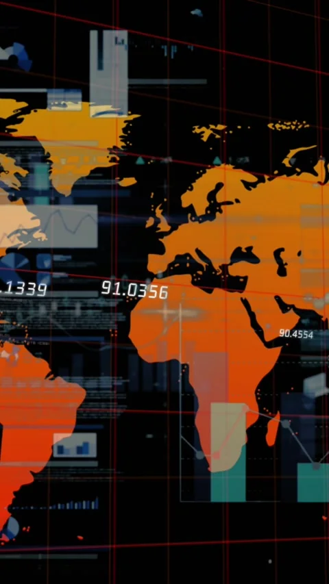 Animation of infographic interface over map with numbers against black Stock Footage 342009866