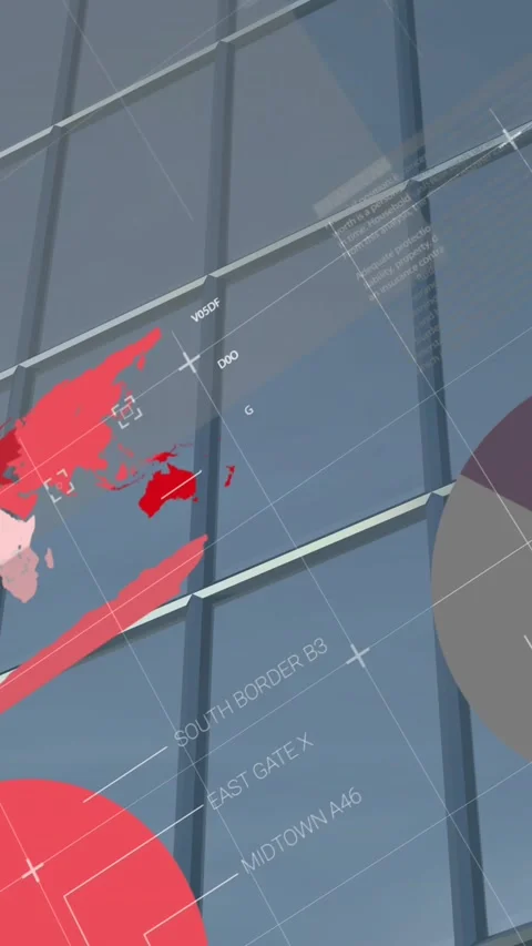 Animation of infographic interface over modern building against sky Stock Footage 344746084