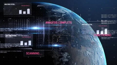 Animation of infographic interface with programming language over lens flares 動画素材 325774158
