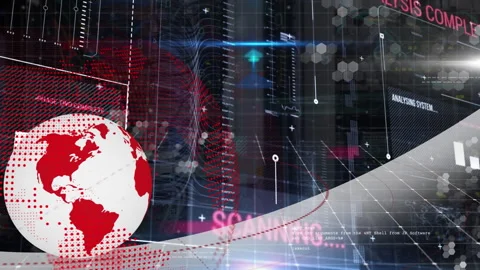 Animation of infographic interface with rotating globe and computer programming Stock Footage 316218475